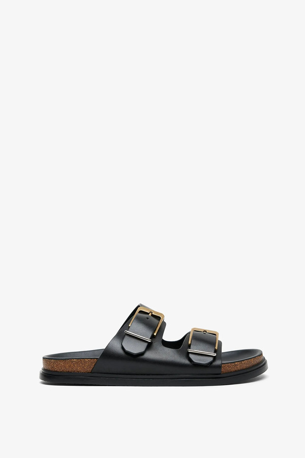  The Row Buckle Black Slides 
