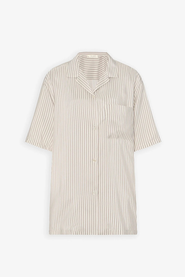  The Row Jorge White Grey Silk Shirt 