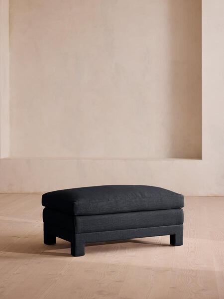  Soho Home Ashford Ottoman, Linen, Indigo 