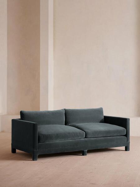  Soho Home Ashford Three Seater Sofa, Velvet, Grey Blue 