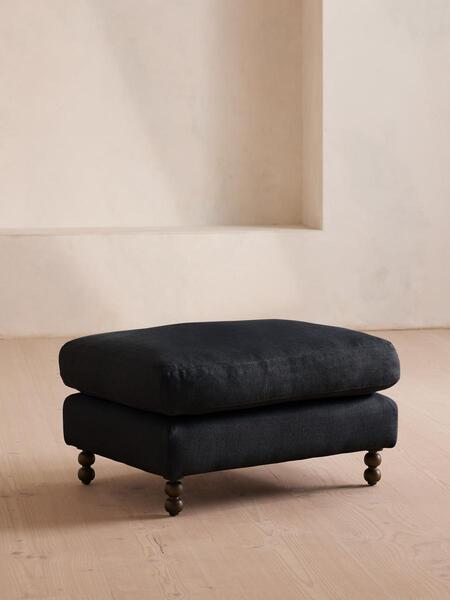  Soho Home Audrey Rectangle Ottoman, Linen, Indigo 