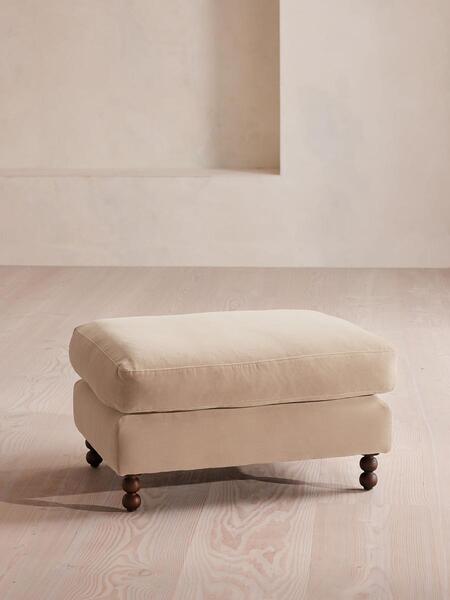  Soho Home Audrey Rectangle Ottoman, Velvet, Porcelain 