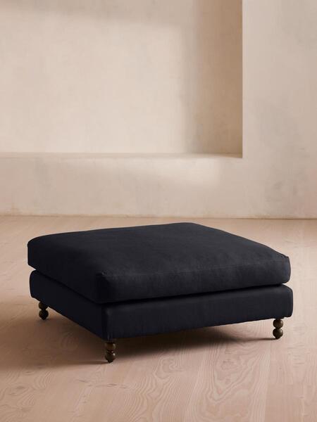  Soho Home Audrey Square Ottoman, Linen, Indigo 