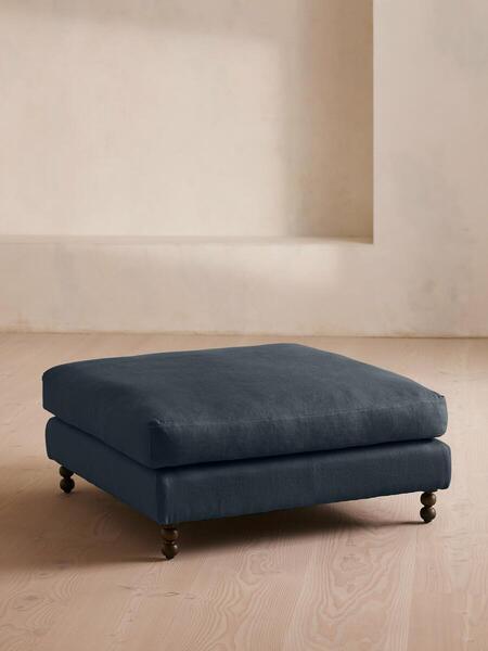  Soho Home Audrey Square Ottoman, Linen, Prussian Blue 