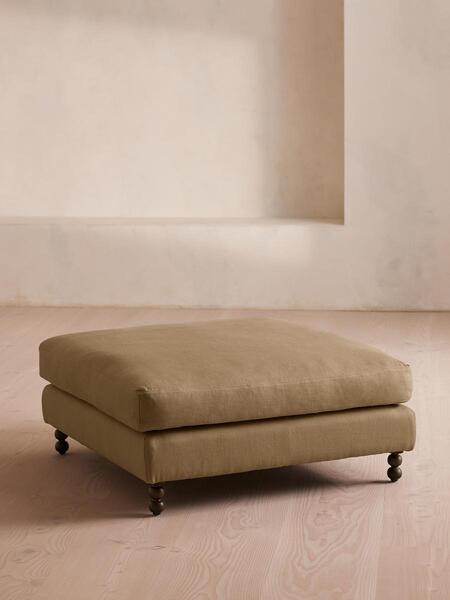  Soho Home Audrey Square Ottoman, Linen, Wheat 
