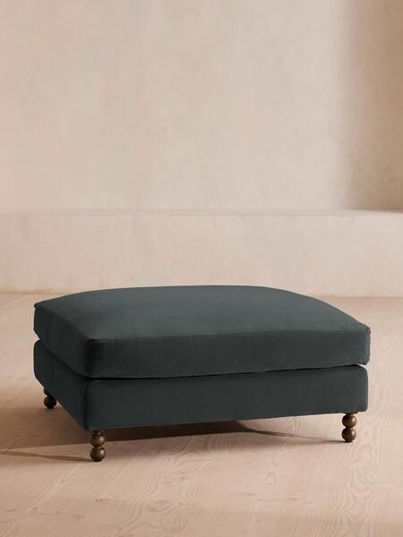  Soho Home Audrey Square Ottoman, Velvet, Grey Blue 