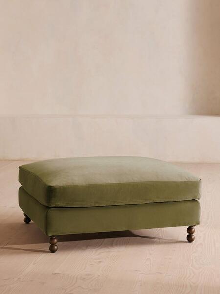  Soho Home Audrey Square Ottoman, Velvet, Lichen 