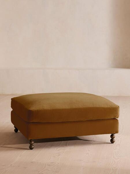  Soho Home Audrey Square Ottoman, Velvet, Mustard 