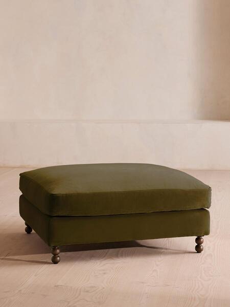  Soho Home Audrey Square Ottoman, Velvet, Olive 