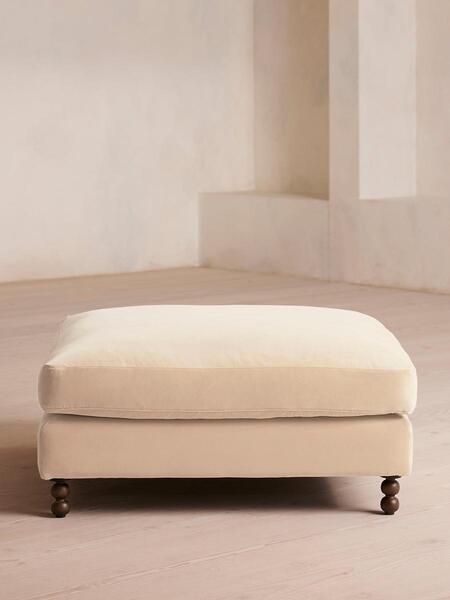  Soho Home Audrey Square Ottoman, Velvet, Porcelain 