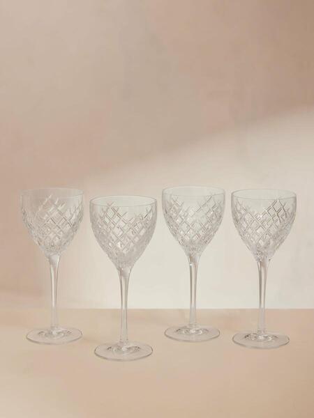  Soho Home Barwell Cut Crystal Wine Glass, Set Of Four 