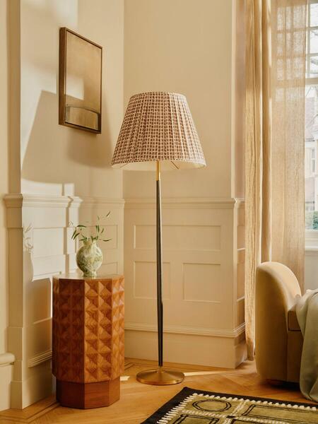  Soho Home Beckett Leather Floor Lamp, Patterned Shade 