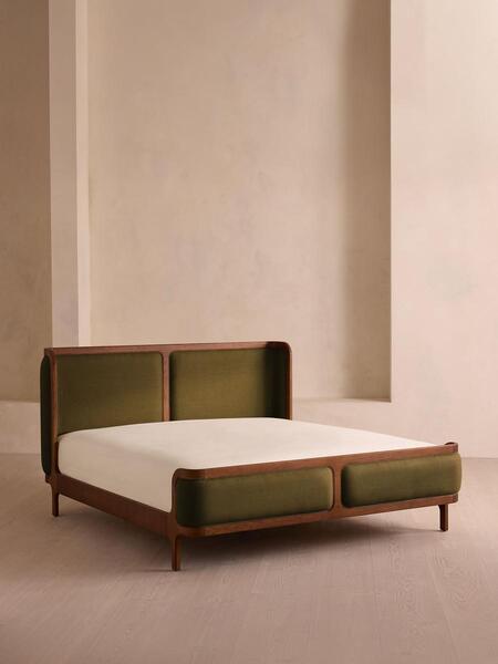  Soho Home Belsa Bed, King, Linen, Olive 