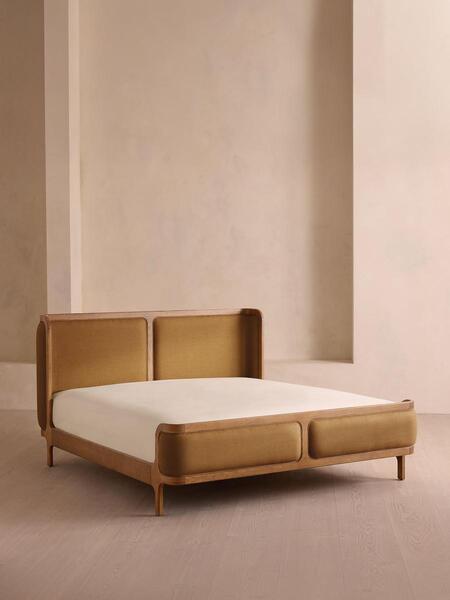  Soho Home Belsa Bed, Light Oak, King, Linen, Ochre 