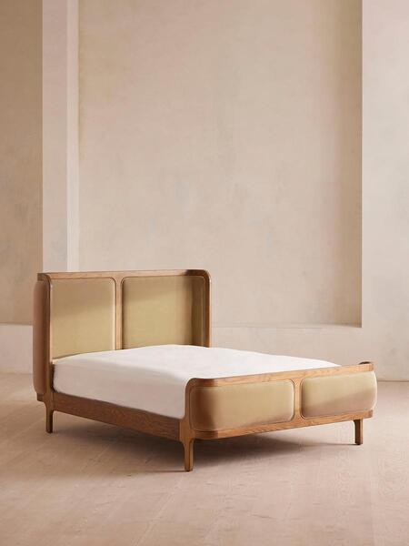  Soho Home Belsa Bed, Light Oak, King, Velvet, Camel 