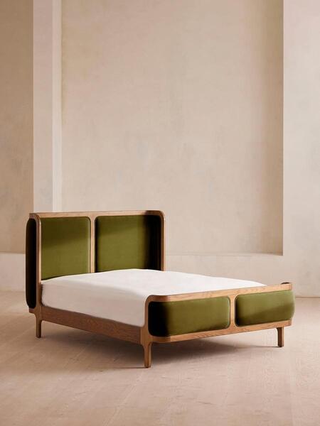  Soho Home Belsa Bed, Light Oak, King, Velvet, Olive 