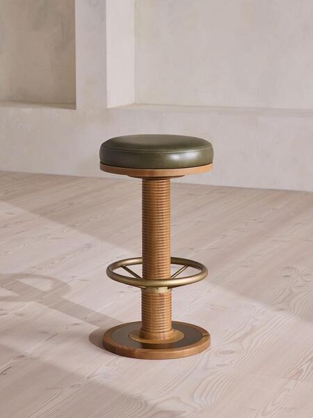  Soho Home Bryden Tall Barstool, Leather, Moss, Uk 