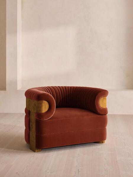  Soho Home Caleb Armchair, Dark Burl, Velvet, Rust, Uk 