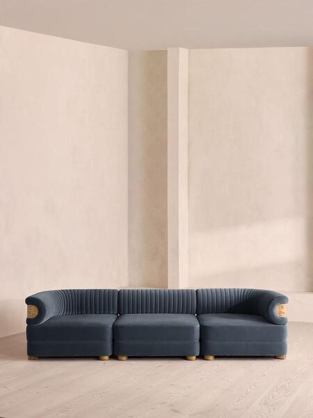 Soho Home Caleb Modular Four Seater Sofa, Velvet, Grey Blue, Blonde Burl, Uk 