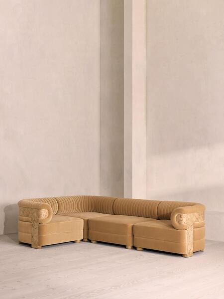  Soho Home Caleb Modular L Shape Sofa, Velvet, Camel, Blonde Burl, Uk 