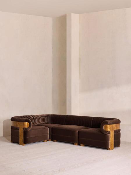  Soho Home Caleb Modular L Shape Sofa, Velvet, Chocolate, Dark Burl, Uk 