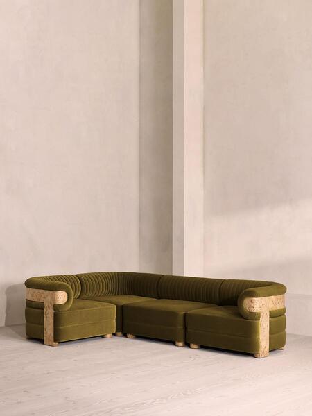  Soho Home Caleb Modular L Shape Sofa, Velvet, Olive, Blonde Burl, Uk 