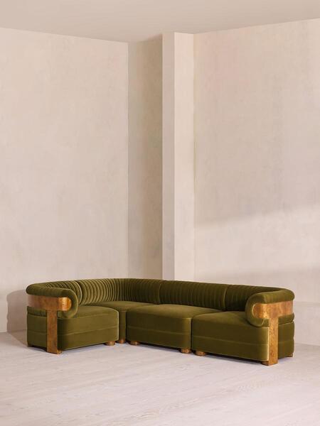  Soho Home Caleb Modular L Shape Sofa, Velvet, Olive, Dark Burl, Uk 