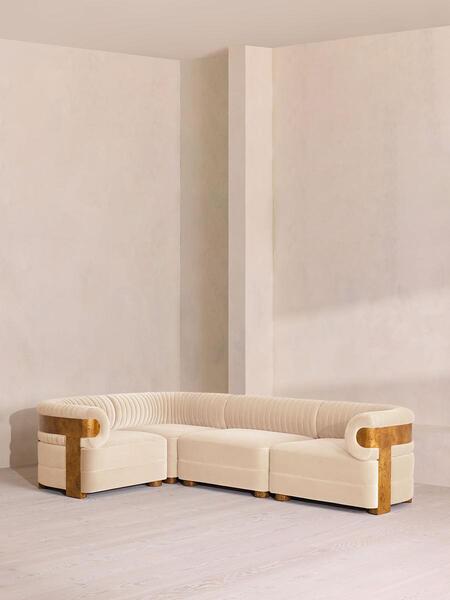  Soho Home Caleb Modular L Shape Sofa, Velvet, Porcelain, Dark Burl, Uk 