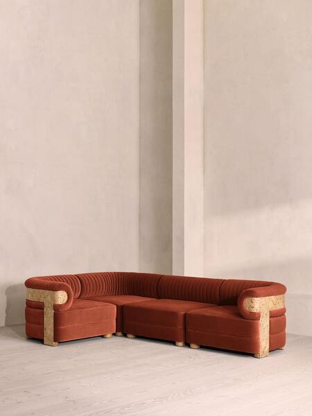  Soho Home Caleb Modular L Shape Sofa, Velvet, Rust, Blonde Burl, Uk 