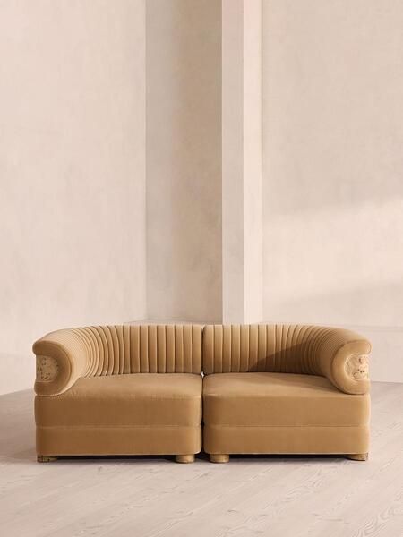  Soho Home Caleb Modular Three Seater Sofa, Velvet, Camel, Blonde Burl, Uk 