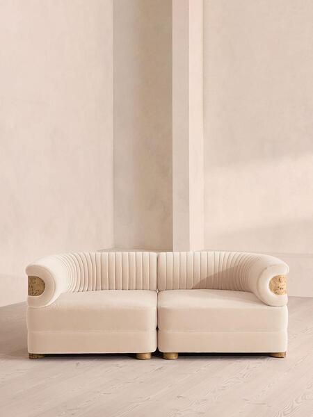  Soho Home Caleb Modular Three Seater Sofa, Velvet, Porcelain, Blonde Burl, Uk 