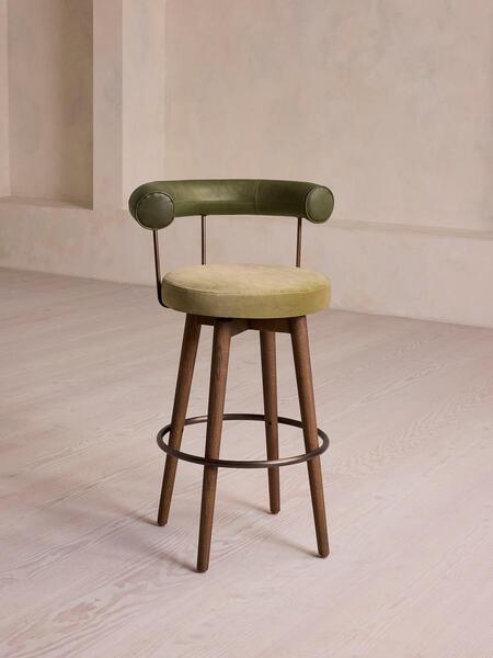  Soho Home Calvert Barstool, Leather & Velvet 