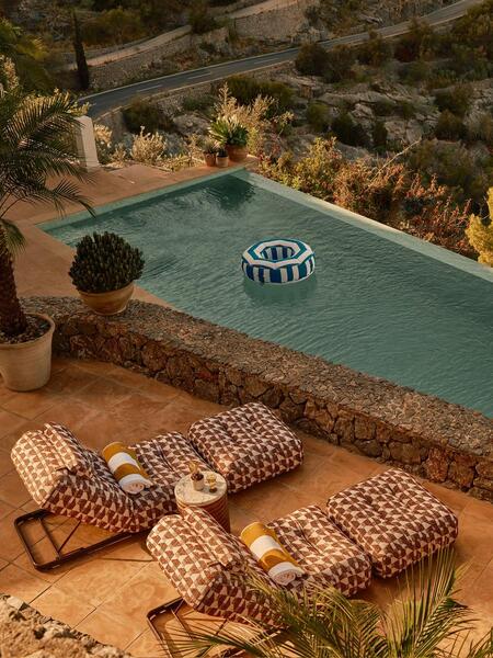  Soho Home Celia Outdoor Sunlounger, Geometric, Maroon 