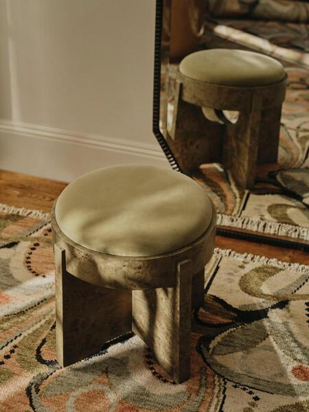  Soho Home Dalton Burl Footstool, Velvet, Lichen, Uk 