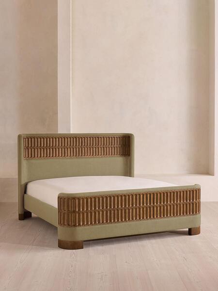  Soho Home Devon Bed, King, Linen, Sage 
