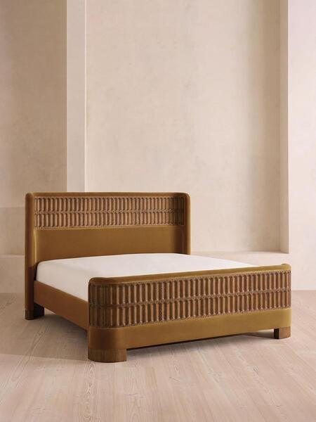  Soho Home Devon Bed, King, Velvet, Mustard 