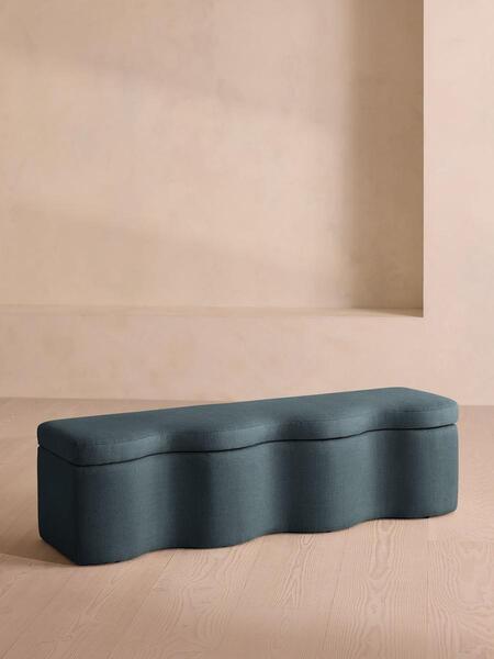  Soho Home Eli Storage Bench, Linen, Prussian Blue 