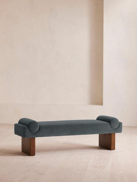  Soho Home Esther Bench, Velvet, Grey Blue 