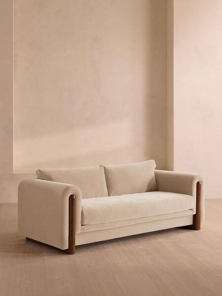 Soho Home Farrell Three Seater Sofa, Velvet, Porcelain 
