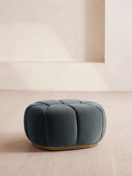  Soho Home Garret Footstool, Velvet, Grey Blue 