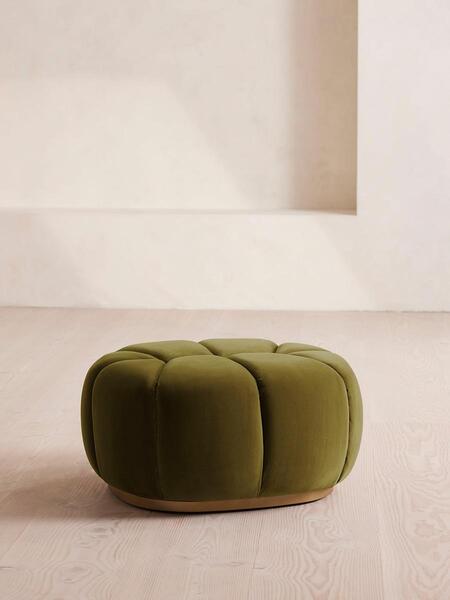  Soho Home Garret Footstool, Velvet, Olive 