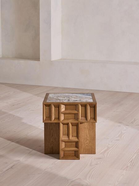  Soho Home Ivy Side Table, Italian Ocean Grey Marble 