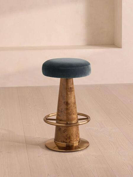  Soho Home Killian Barstool, Velvet, Grey Blue 