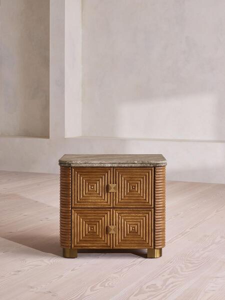  Soho Home Kingsley Bedside Table, Large, Grey Emperador Marble 