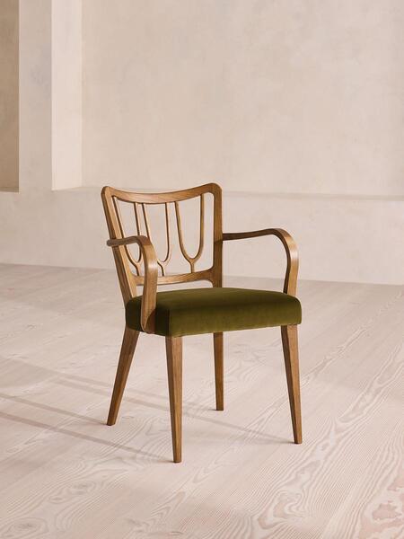  Soho Home Leonie Armed Dining Chair, Velvet, Olive 