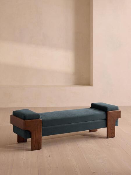 Soho Home Marcia Bench, Grey Blue Velvet 