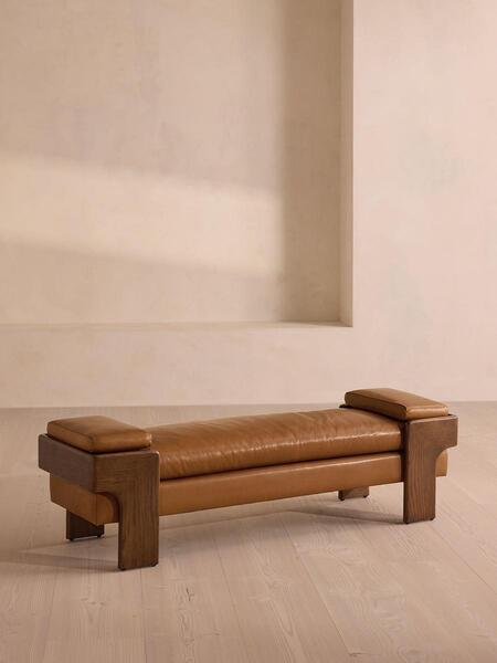  Soho Home Marcia Bench, Leather, Chestnut 