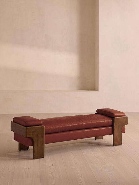  Soho Home Marcia Bench, Leather, Sangria 
