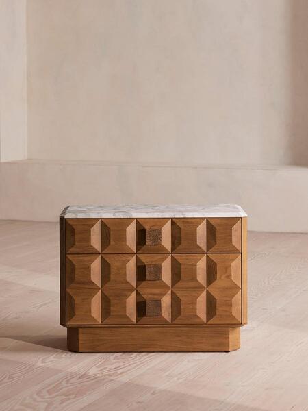  Soho Home Marius Bedside Table, Large, Arabescato Corchia Marble 