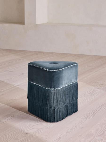  Soho Home Marta Footstool, Velvet, Grey Blue, Uk 